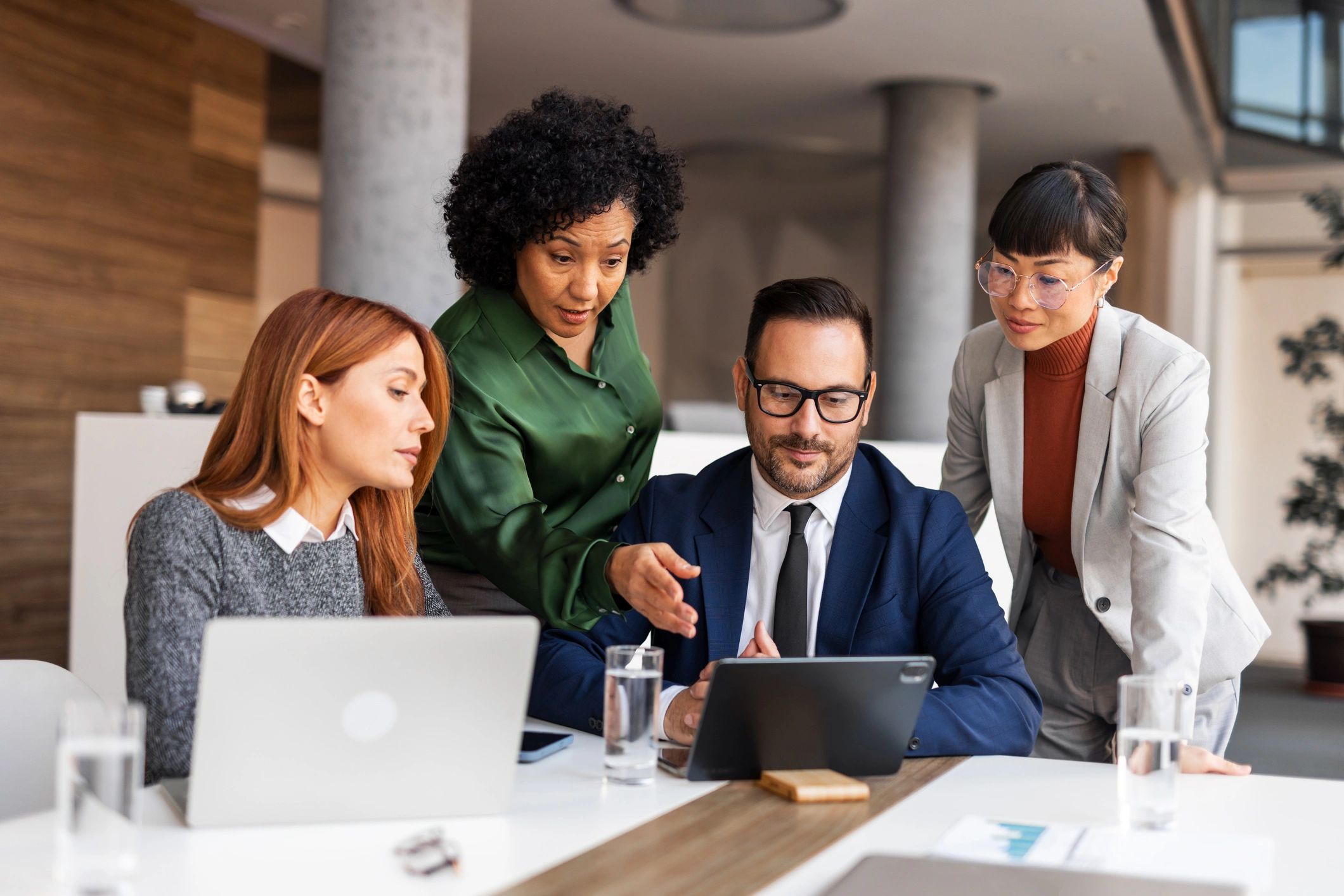 executive team working on the download page